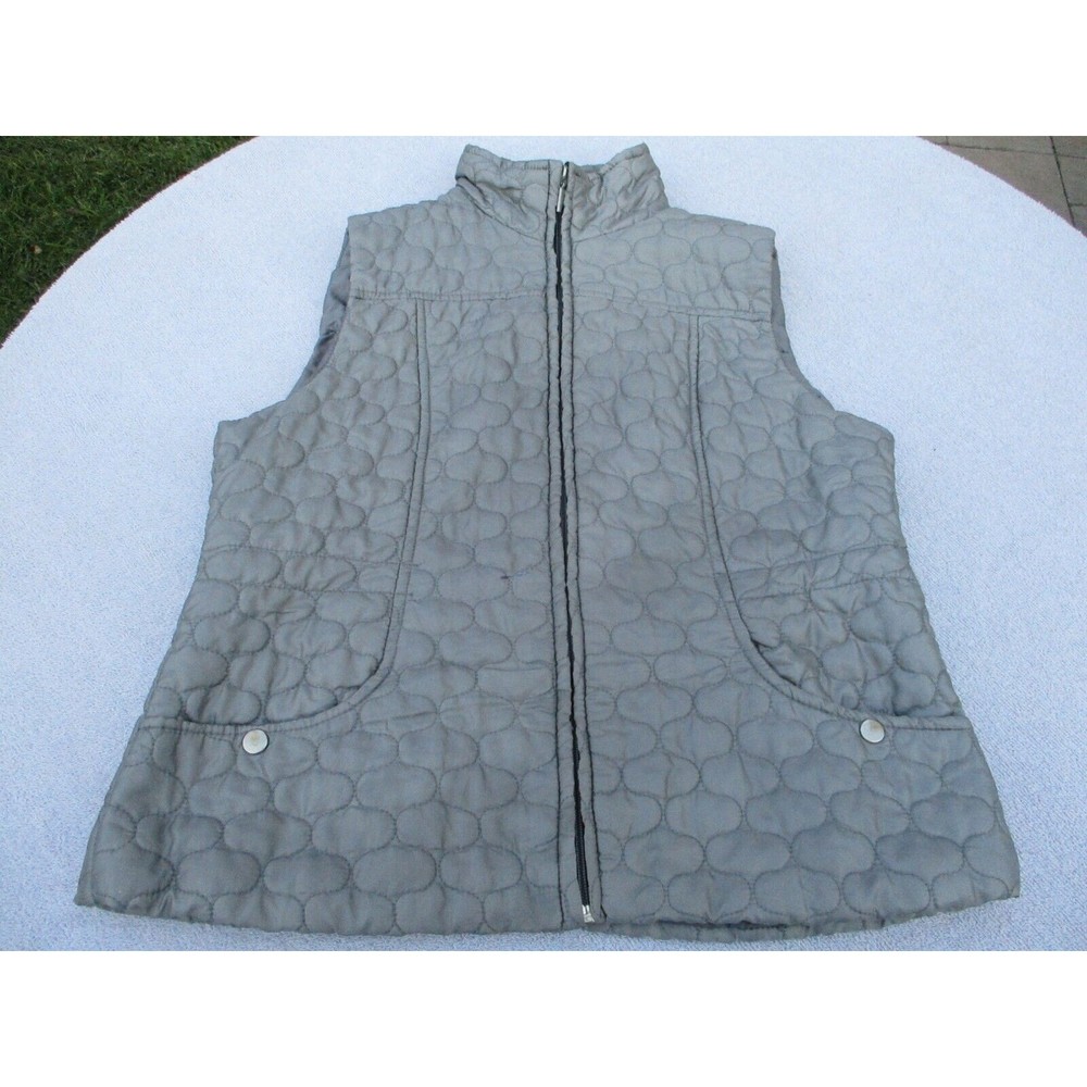 JANE ASHLEY Vest Jacket Women's Size Large Silver Quilted Puffer Lightweight